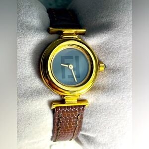 Fendi Gold Case with Brown Strap Women's Watch